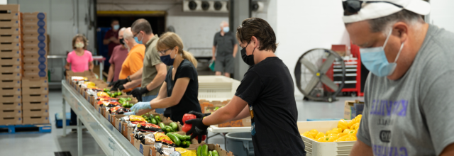 志愿者准备盒装蔬菜和水果分发给加拿大正在经历饥饿的人们. (Photo: Food Banks Canada)